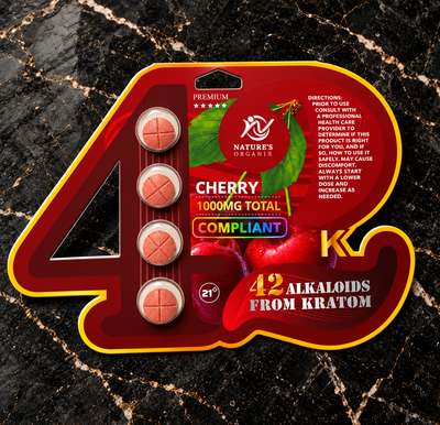 Nature's Organix Cherry — 4ct Card, 42 alkaloids kratom tablets