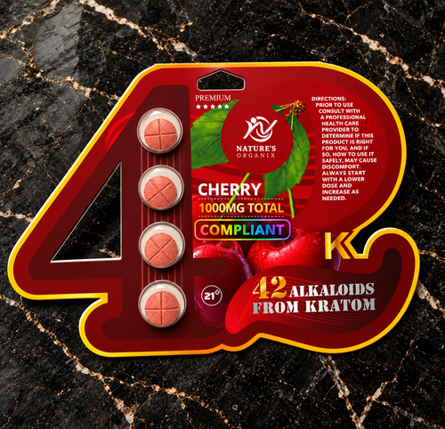 Nature's Organix Cherry — 4ct Card, 42 alkaloids kratom tablets