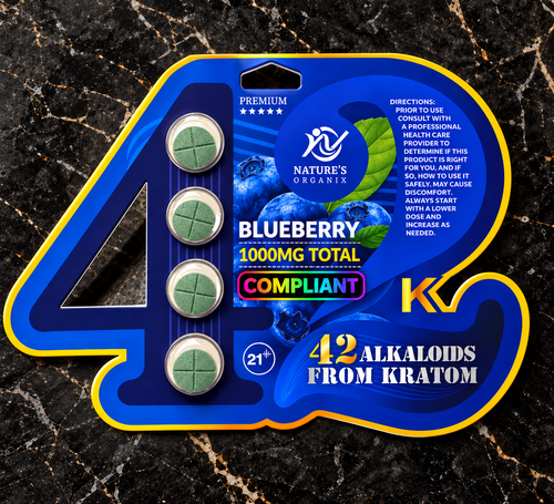 Nature's Organix Blueberry — 4ct Card, 42 alkaloids kratom tablets