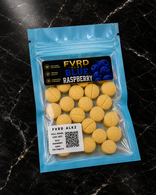 Blue Raspberry 7-OH tablets bottle — Favor'd ALKz